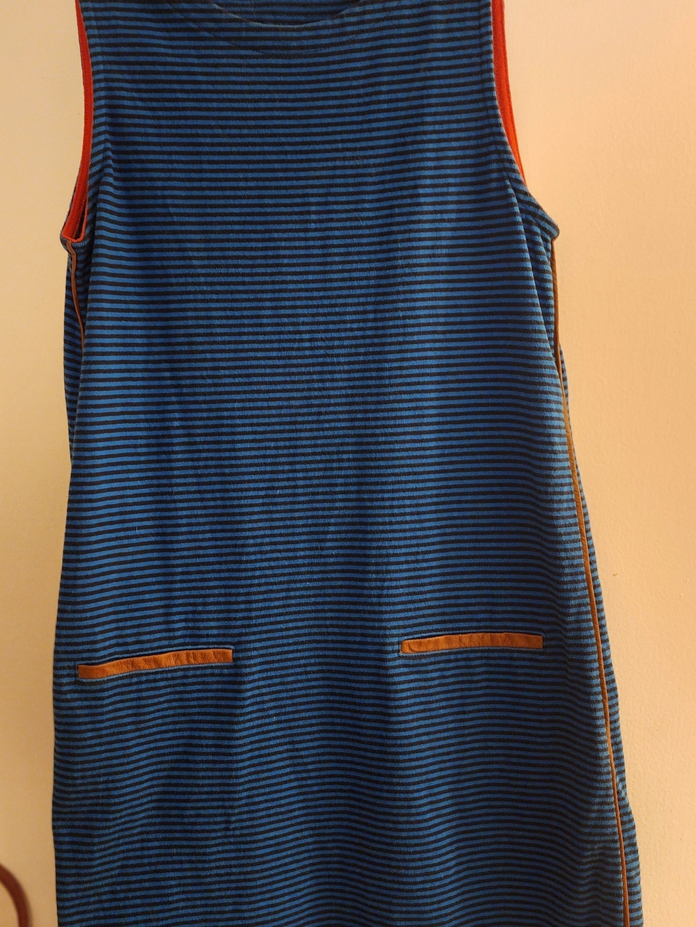 Juicy Couture Blue and Black Striped Mini Dress with Leather Trim